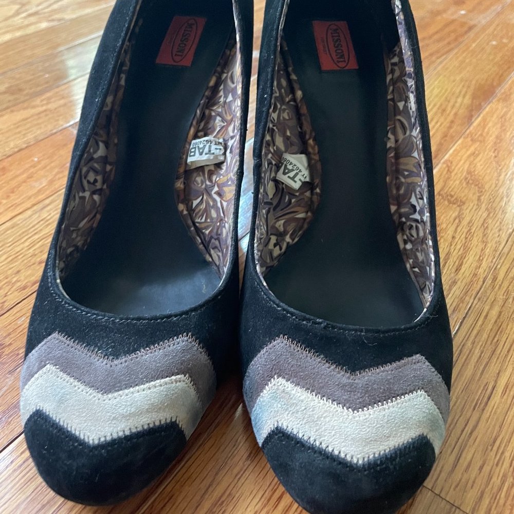 Missoni for Target Suede Black Chevron High Heels Shoes SZ 9